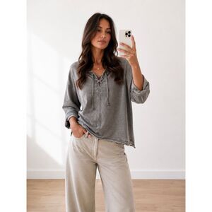 JAG Gray Lace-Up Sweatshirt Women’s Medium 3/4 Sleeve Casual Pullover